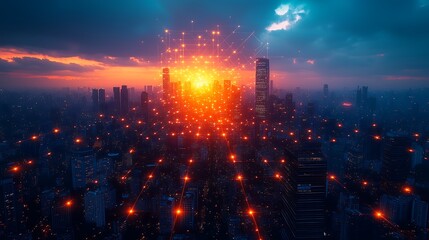 Fototapeta premium smart city with glowing connected lines