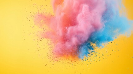 A Vibrant Explosion of Colorful Dust Against a Bright Yellow Background