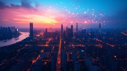 Obraz premium smart city with glowing connected lines