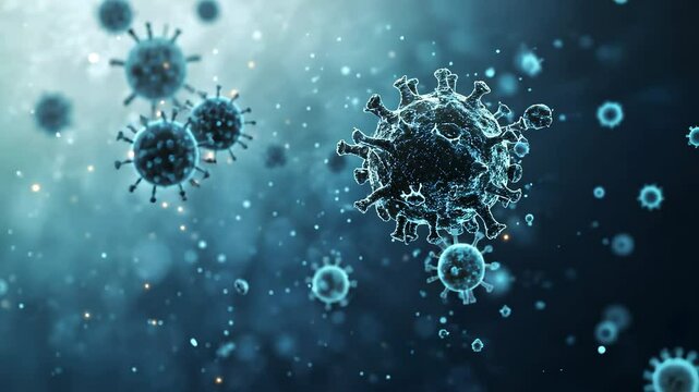 Tumor microenvironment background with cancer cells, T-Cells, nanoparticles, molecules, and blood vessels. Oncology research concept. Monkey pox virus, MPOX 