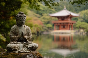 Serene Buddha Statue at Sacred Japanese Temple 