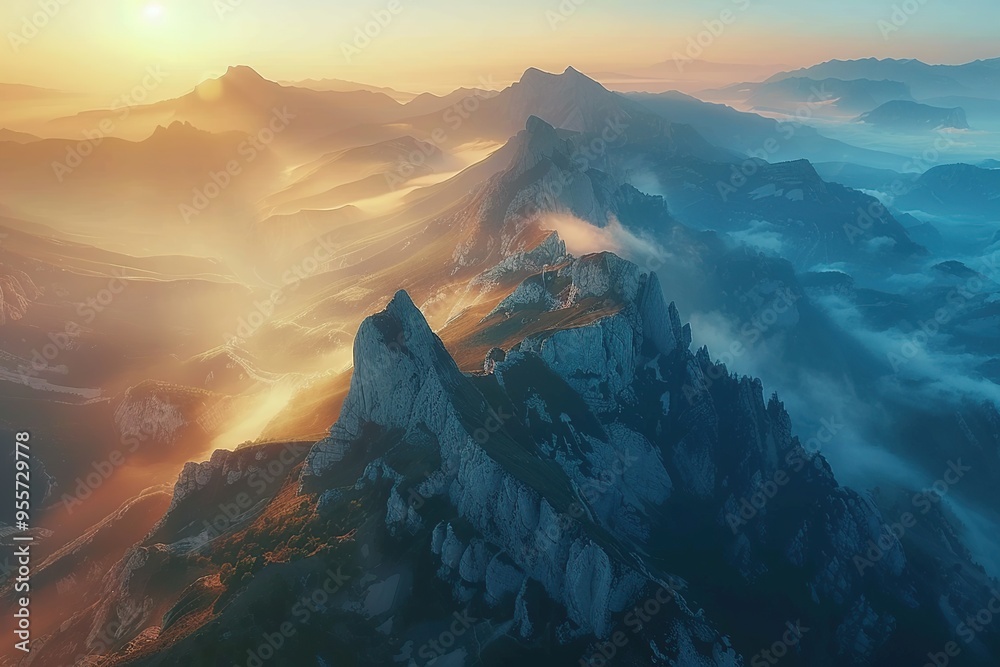 Poster Majestic Mountain Peaks at Sunrise