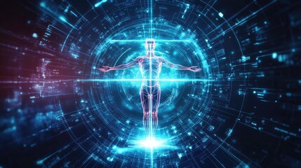 Obraz premium Wellness and health care sign with a modern design, displayed on a dynamic futuristic background, symbolizing innovation and vitality