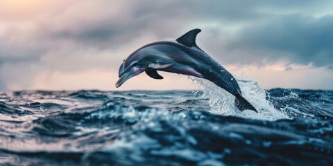 Fototapeta premium Dolphin leaping in the wild ocean