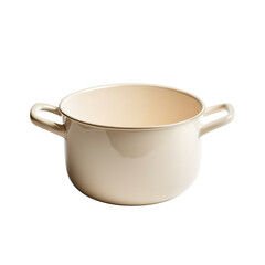 A white ceramic pot with two handles, isolated on a black background.  Perfect for kitchen or cooking themed designs.