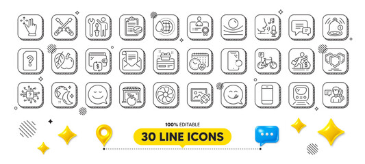 Certificate, Mail newsletter and Smartphone recovery line icons pack. 3d design elements. Yummy smile, Apple, Smile web icon. Artificial intelligence, Salary, Move gesture pictogram. Vector