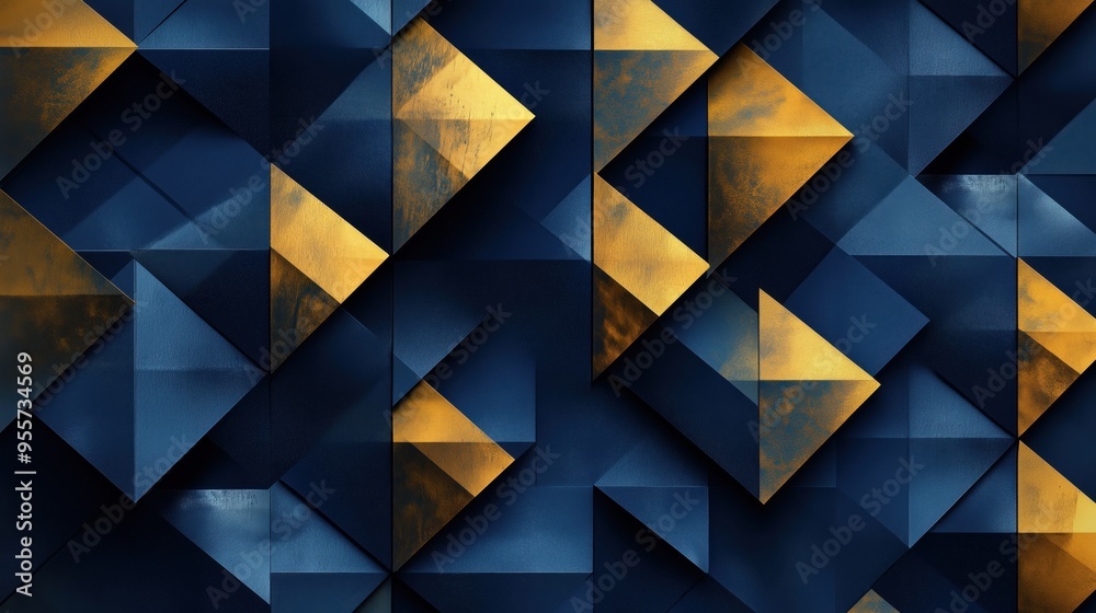 Canvas Prints a blue and gold abstract design with triangles and squares. the blue and gold colors create a sense 