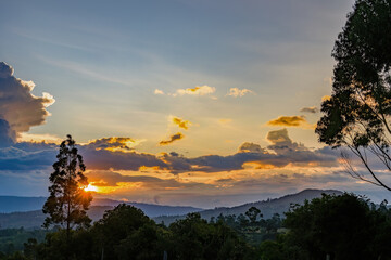 Awesome afterglow happening over the eastern Andean mountains of central Colombia, in a farm near...