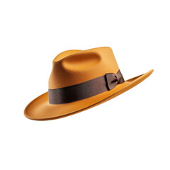Stylish brown fedora hat with a dark ribbon band, isolated on white background. Perfect for fashion and accessory concepts.
