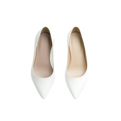 Fototapeta premium Top view of elegant white high-heeled shoes made of leather, perfect for formal occasions or bridal wear.