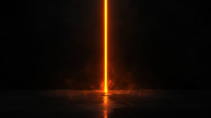 A long, glowing orange light is projected onto a dark background. The light appears to be emanating from a point in the middle of the image. Scene is mysterious and captivating