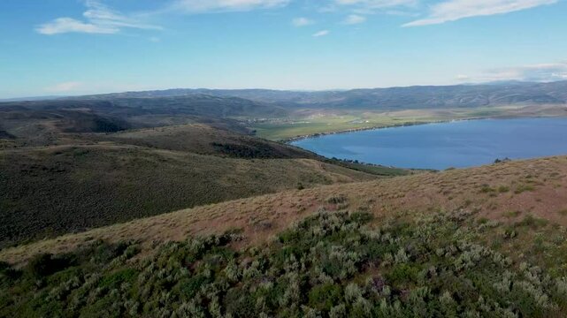 4k Summer Aerial Views over Bear Lake Utah State Park 