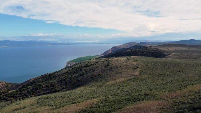 4k Summer Aerial Views over Bear Lake Utah State Park 