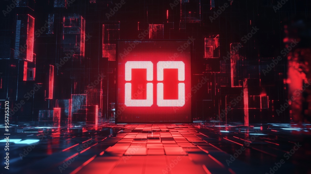 Poster a red digital clock with the numbers 0 and 0 on it. the clock is surrounded by a dark background