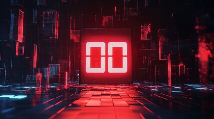 A red digital clock with the numbers 0 and 0 on it. The clock is surrounded by a dark background