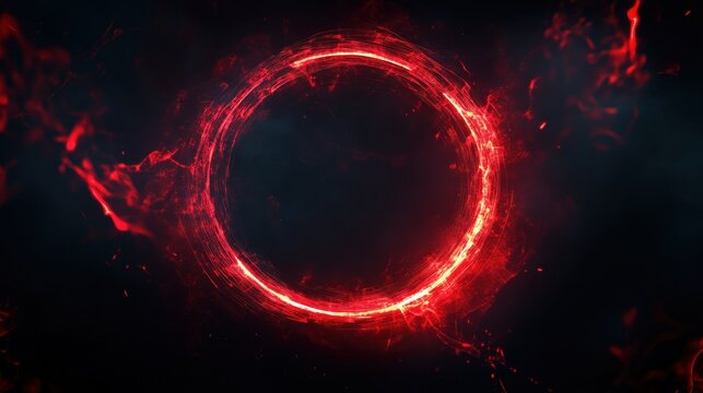 A red circle with a black background. The image has a dark and mysterious mood