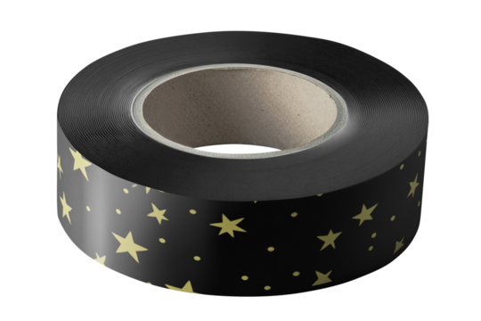 Gold star patterned black washi tape png, transparent background