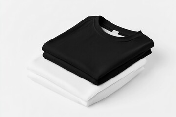 Black and White Folded Blank T-Shirts Mockup, Stack of Two Square Pullovers - Clothing Design - Retail