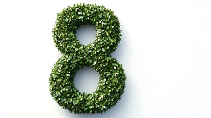 Photorealistic Number "8" Formed from Lush Greenery, Representing Growth and Vitality, Isolated on a White Background, Perfect for Eco-Friendly and Nature-Inspired Designs