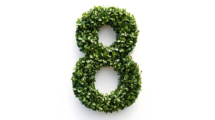 Photorealistic Number "8" Formed from Lush Greenery, Representing Growth and Vitality, Isolated on a White Background, Perfect for Eco-Friendly and Nature-Inspired Designs