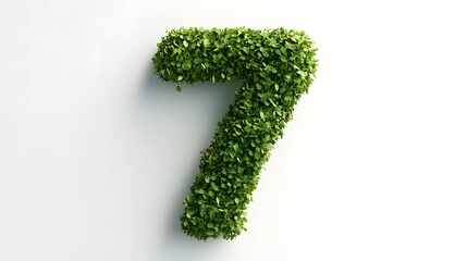 Photorealistic Number "7" Formed from Lush Greenery, Representing Growth and Vitality, Isolated on a White Background, Perfect for Eco-Friendly and Nature-Inspired Designs