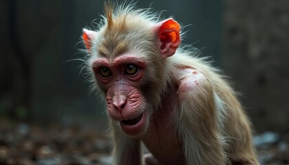 Obraz premium A curious baby monkey with expressive eyes, capturing the essence of wildlife's innocence and wonder.