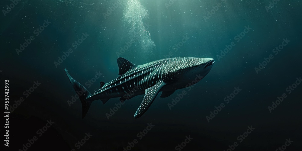 Wall mural A whale shark glides through the ocean depths