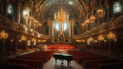 Obraz premium Grand Piano in a Golden Hall