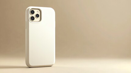 White Smartphone with Triple Camera Lens on Beige Background