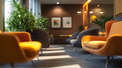 Modern Interior Design with Yellow Armchairs and Plants