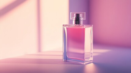 A Glass Bottle of Pink Perfume on a Pink Surface