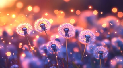 Dandelion Wishes at Sunset with Bokeh Lights