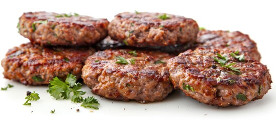 Burger Patties Ready To Fry Meat Cutlets Isolated On White Background