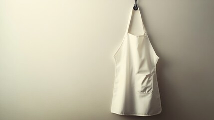 White Apron Hanging on a Hook Against a Beige Wall