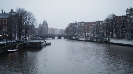 Fototapeta premium Misty River Scene in a City
