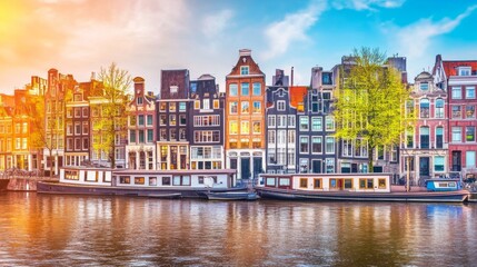 Fototapeta premium Scenic Amsterdam Canals at Sunset