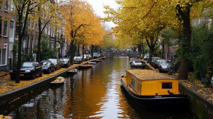 Obraz premium Autumn Serenity by the Canal