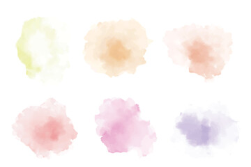 Set of colorful watercolor hand painted round shapes, stains, circles, blobs isolated on white. Elements for artistic design