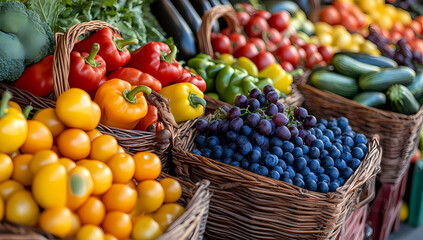 Colorful street market filled with fresh fruits and vegetables