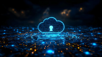 Digital cloud with a lock symbolizing data security and privacy.
