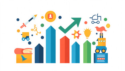 Fototapeta premium Colorful vector graphic illustrating growth in children's education progress