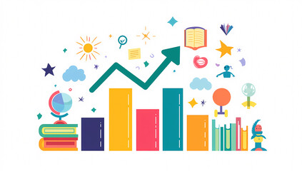 Colorful vector graphic illustrating growth in children's education progress