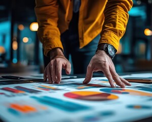Obraz premium Digital marketing tools used by a marketing team, tech-savvy style, sharp focus, bright lighting, high detail