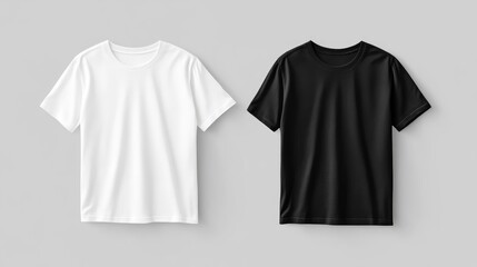 Plain black and white  t-shirt mockup in white background	
