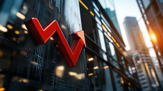 Red Up Arrow on Glass Building with Data Chart in the City