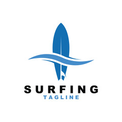 Logo Surfing Beach Vector Illustration Template. Logo for label, summer holiday and community