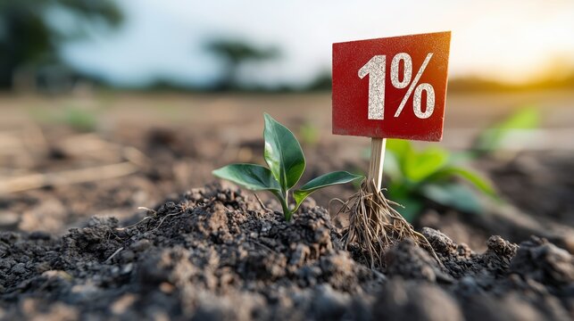 Small Plant Growing in Soil with Percent Sign