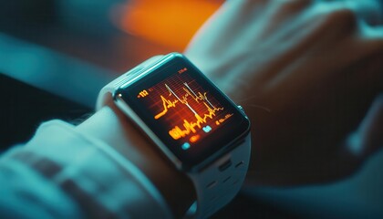 Health monitoring with wearable devices tracking vital signs, tech-savvy style, close-up, sharp focus, bright lighting, high detail