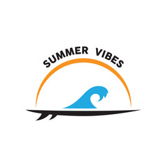 Logo Surfing Beach Vector Illustration Template. Logo for label, summer holiday and community