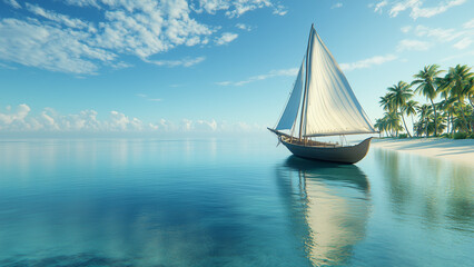 Fototapeta premium Tranquil Voyage: Sailboat on a Serene Sea